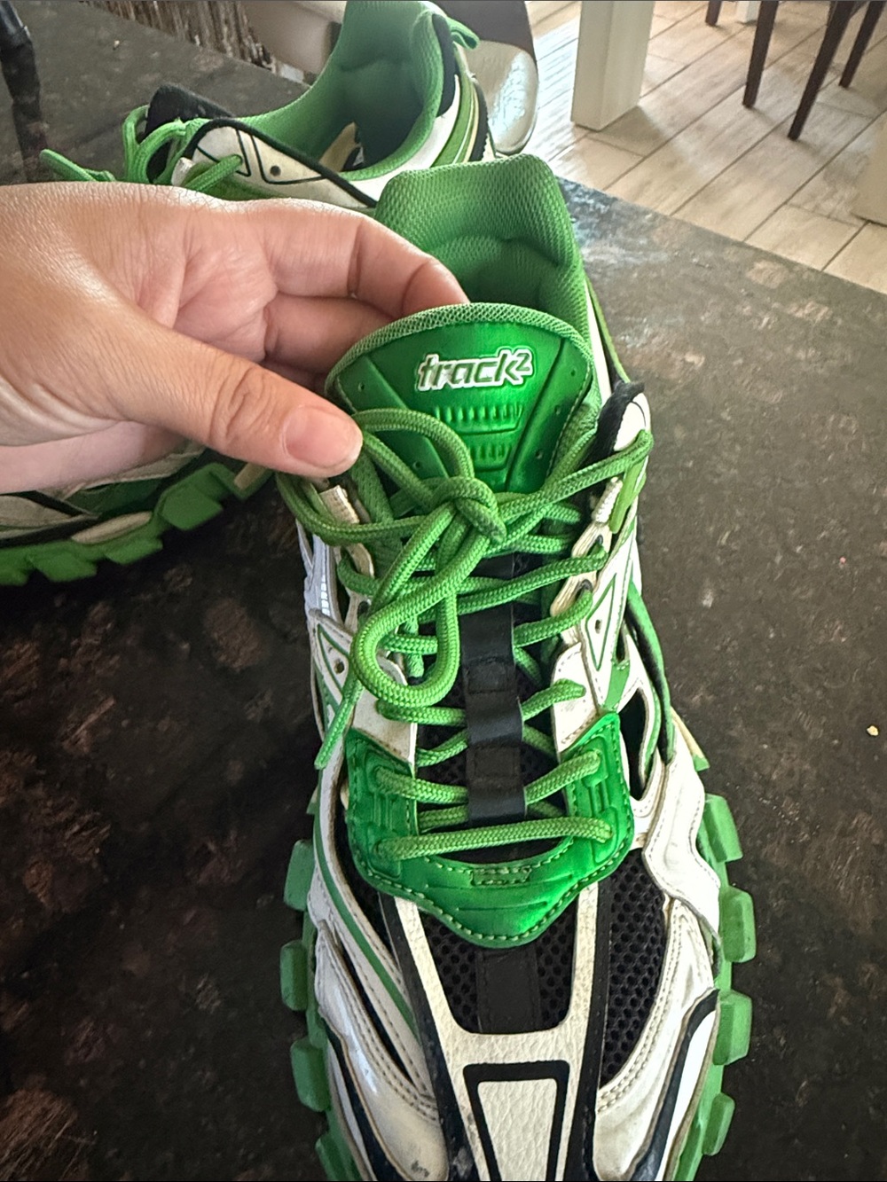 Balenciaga Green White Black Layered Track Sneakers - Picture 6 of 9